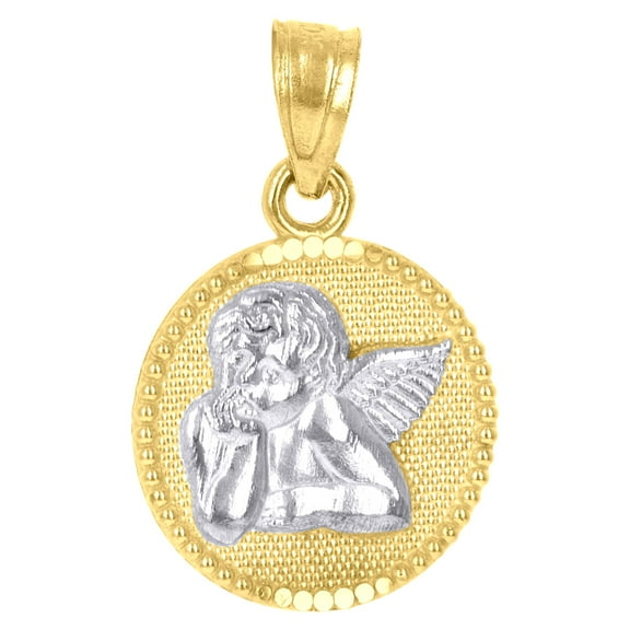 10kt Gold Two-Tone Textured Womens Angel Religious Charm Pendant
