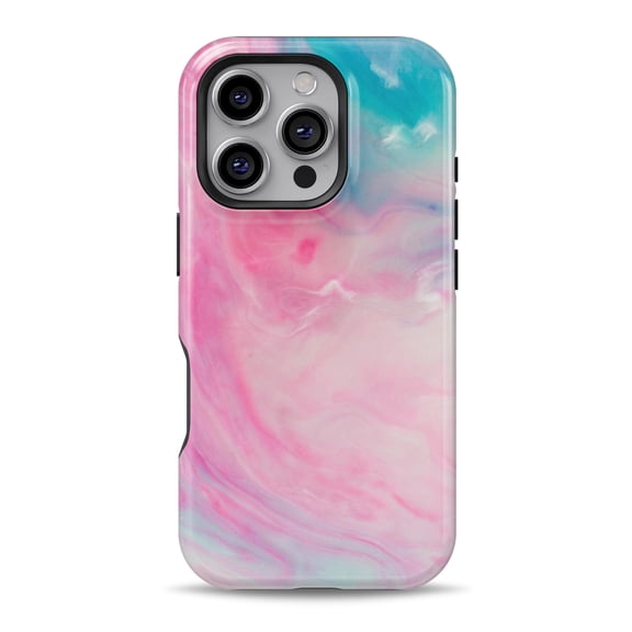 DesignSkinz Scratch-Resistant Hard Slim Case Compatible with iPhone 16 (Compatible with MagSafe) - Marbleized Pink and Blue Paradise V712