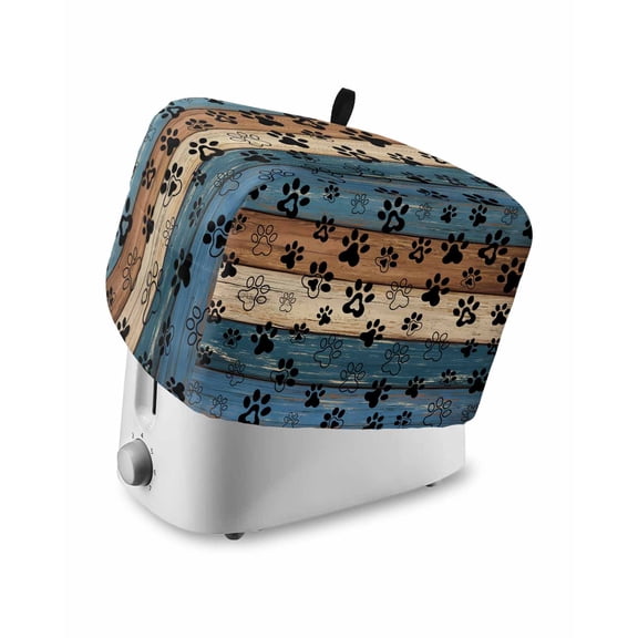Navy Blue Brown Toaster Cover 4 Slice, Large Kitchen Appliance Covers, Rustic Farmhouse Dog Paw Vintage Toaster Oven Cover with Loop, Bread Machine Cover Polyester Dust Cover Protection