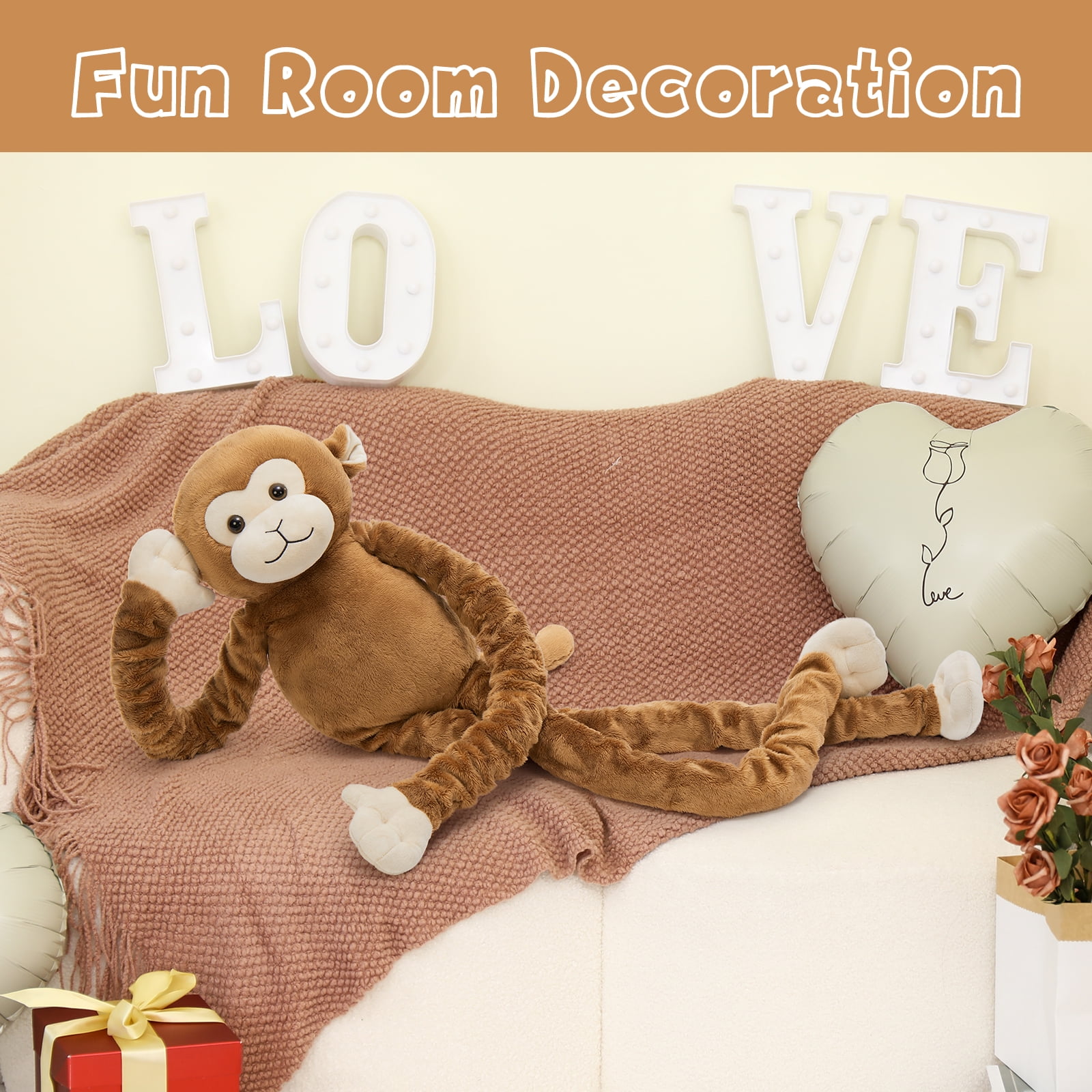 MorisMos Stretchable Long-Legged Monkey Stuffed Animal,Microwavable Heating Plush Toy