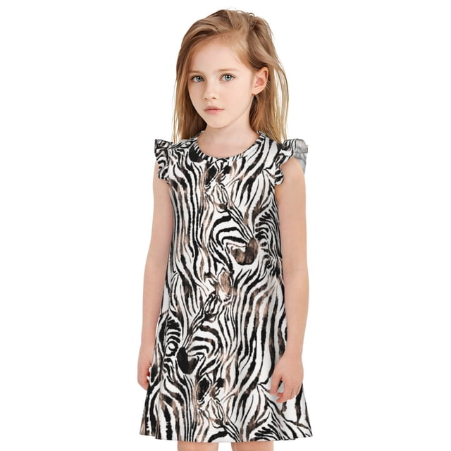 Vsdgher Léopard et Zèbre pour Filles Chemises de Nuit Manches Courtes à Volants Robe de Nuit Pyjama pour Fête Pyjama-TG