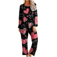 thumbnail image 2 of Womens Pajama Sets Summer Hearts Print Breathable Sleepwear with Pants Casual Crew Neck Long Sleeve Pajamas Summer Pjs for Women, 2 of 6