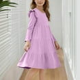 thumbnail image 5 of IVEYRTF Girls Long Sleeve Ruffle Hem Dress Princess Party Wear Flare Dress Elegant Basic Casual Style for School Vacation Daily Outfit Holiday Festive(Purple#1,12 Years), 5 of 7
