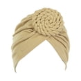 thumbnail image 2 of Minnieouse Turbante tejido nudo estilo étnico musulmán Hijab sombrero Donut cubierta diadema gorras Bonnet decoración del cabello para mujeres Sombreros Caqui Minnieouse AP011270-02B, 2 of 6