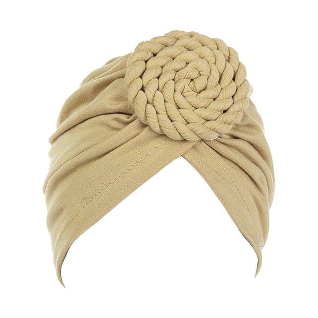 Minnieouse Turbante tejido nudo estilo étnico musulmán Hijab sombrero Donut cubierta diadema gorras Bonnet decoración del cabello para mujeres Sombreros Caqui Minnieouse AP011270-02B