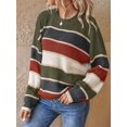 thumbnail image 5 of Striped Knit Sweater for Women Fall Winter Casual Trendy Crewneck Pullover Color Block Sweaters Y2k Tops Dark Green S, 5 of 9
