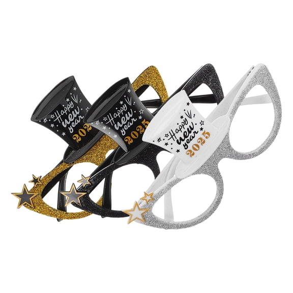 BESTOYARD 3Pcs 2025 New Year Plastic Glasses Frame Assorted Color Funny Photo Prop Accessory