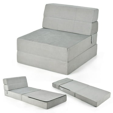 Topcobe Tri-Fold Folding Chair Convertible Sleeper Bed, Lazy Sofa Chair for Living Room, Simple Stylish Design, Gray
