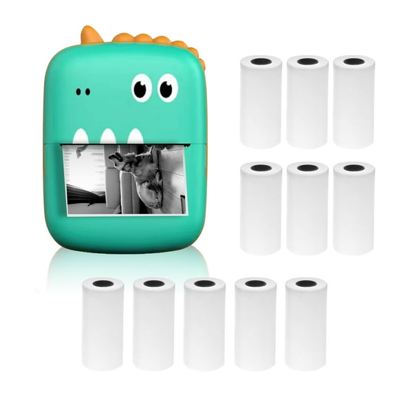 Mini Thermal Printer Multifunction Portable Sticker Maker Photo Inkless Printing Support BT Connection for Smartphone with 11 Paper Rolls 57mm Compatible with iOS