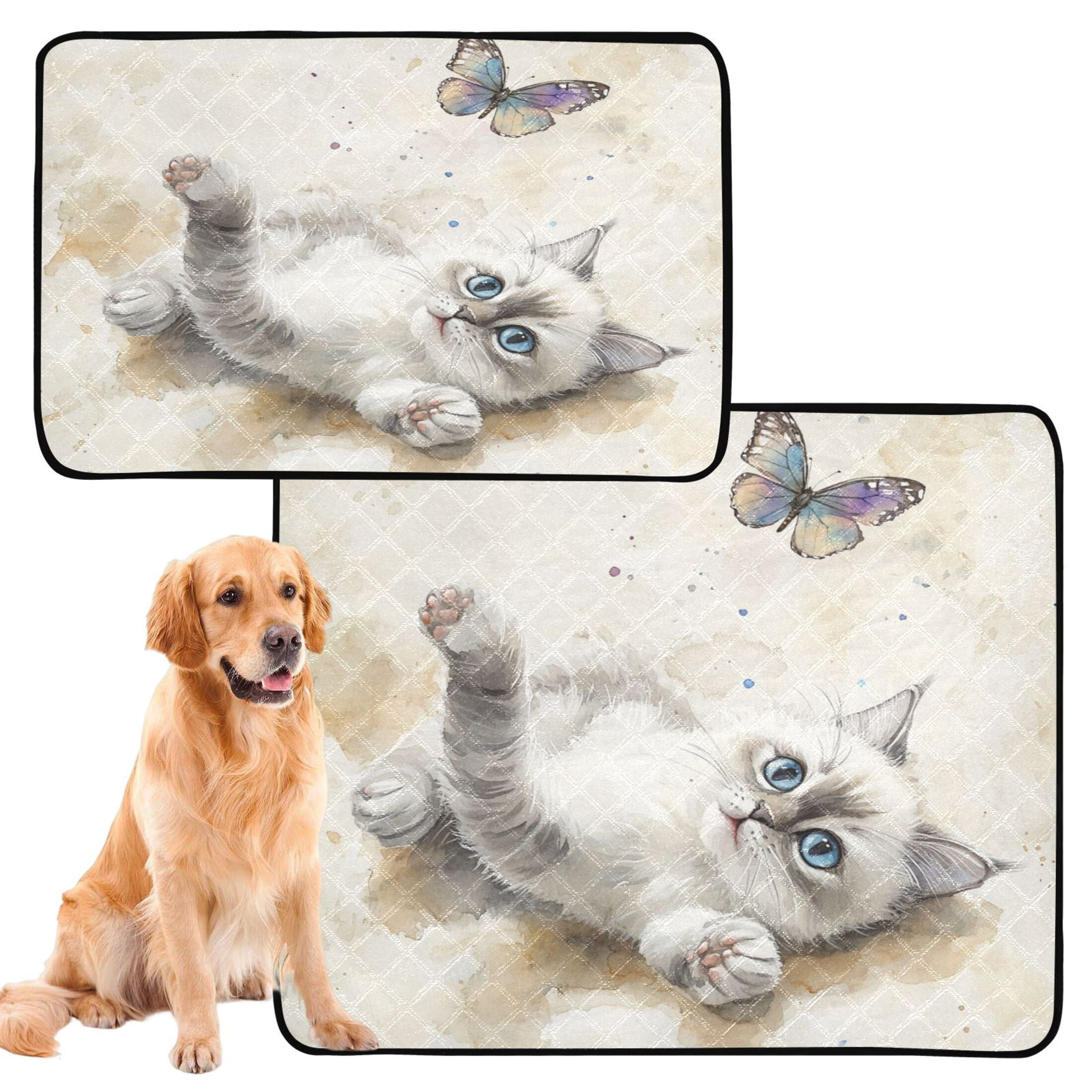 Qxltty Cat with Colorful Butterfly Cat litter Pads Pet Set of 3 Diaper Mats Center Anti-leakage Layer Absorbent Soft and Comfortable