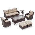 thumbnail image 4 of ALAULM 7PCS Rattan Patio Furniture Set, Wicker Outdoor Sofa Set w/2 Swivel Rocking Chairs, 2 coffee tables of different sizes, 2 Ottomans, Sand, 4 of 8
