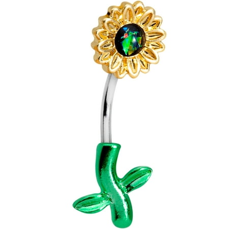 Double Mount Belly Button Rings Body Candy 14G 316L Steel Navel Ring Piercing Yellow Sunflower Double Mount Dangle Belly Button Ring ()