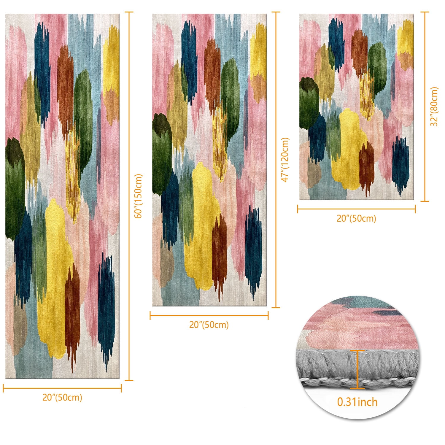 3 Piece Kitchen Rug Set, Non-Slip And Washable, Abstract Pattern Kitchen Hallway Rug, Soft And Comfortable, Suitable For Sinks, Floors, Entrances, Hallways and Bathrooms