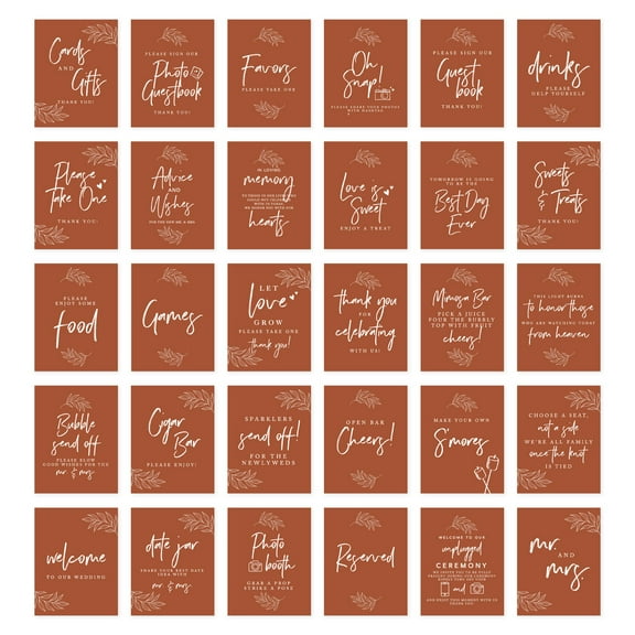 Koyal Wholesale Terracotta Line Design Wedding Signs Bundle Set for Ceremony, Reception Decor Signage, 8.5 x 11", 30-Pack