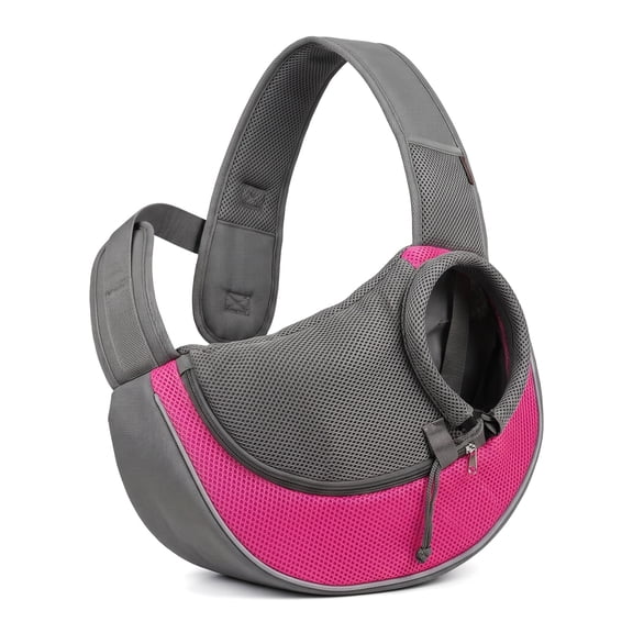 Dog Sling Carrier, Breathable Mesh Dog Carrier Sling for Small Dogs and Cats, Hands Free Crossbody Pet Carrier, Shoulder Pet Travel Bag, Pink, 37 x 29 cm