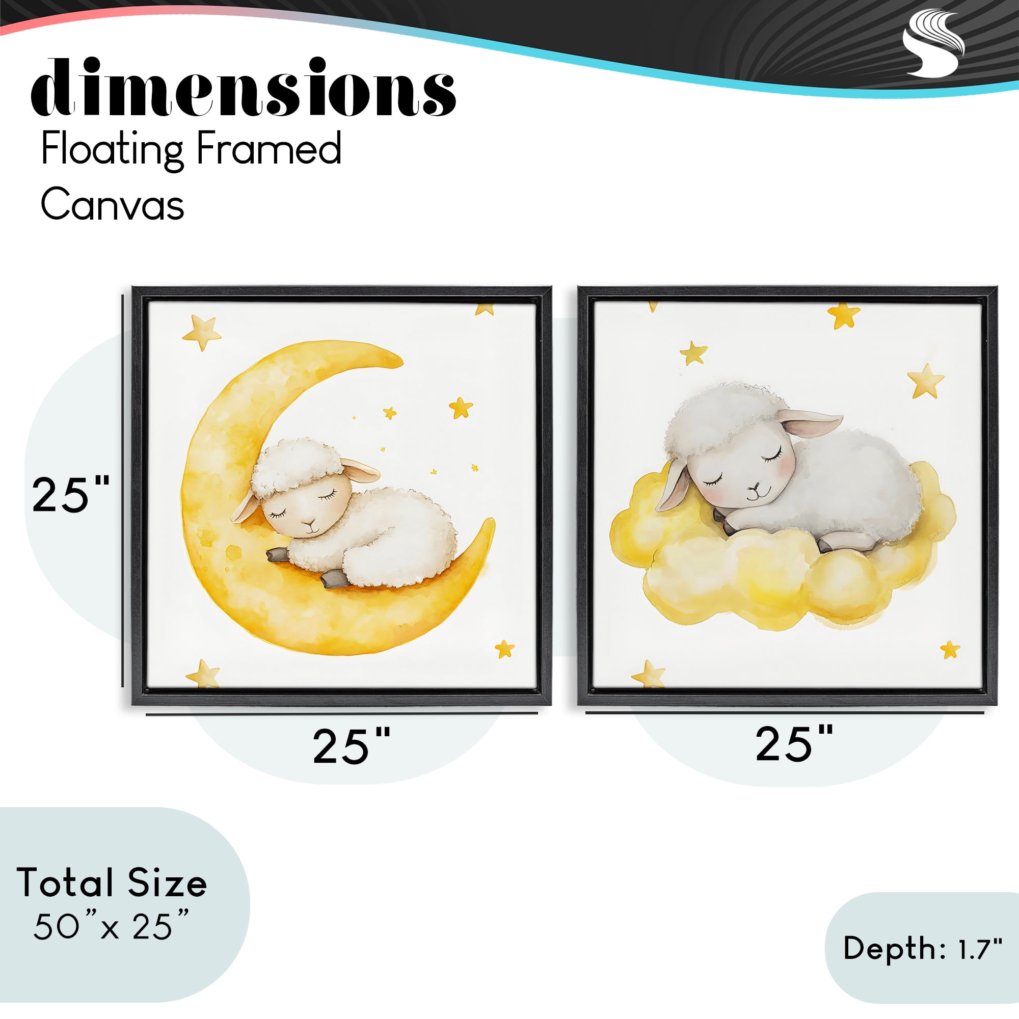 Stupell Industries Sleeping Sheep Cloud and Moon 2 Piece Black Framed Floater Canvas Set, design by LSR Design Studio