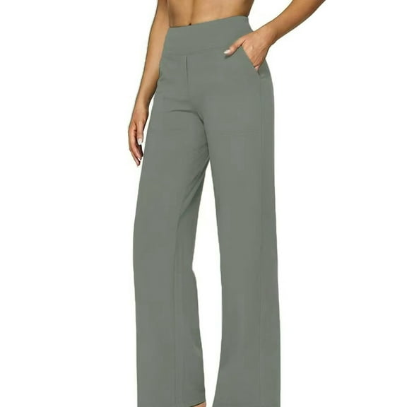 Yoga Pants Women Wide Leg Pants with Pockets High Waist Stretch Dress Casual Sweatpants Light Gray M