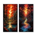 thumbnail image 2 of Designart "Sunset Glow Through Forest Trees and River I" Lakes & Rivers Framed Wall Art Set Of 2 - Lake House Red Framed Canvas Set For Living Room Decor, 2 of 6