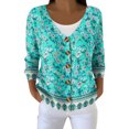 thumbnail image 2 of Cardigan Sweaters for Women Casual Button Down V Neck Knit Cardigans Sweater Fall Floral Print Boho Long Sleeve Clothe 08-Turquoise S, 2 of 4