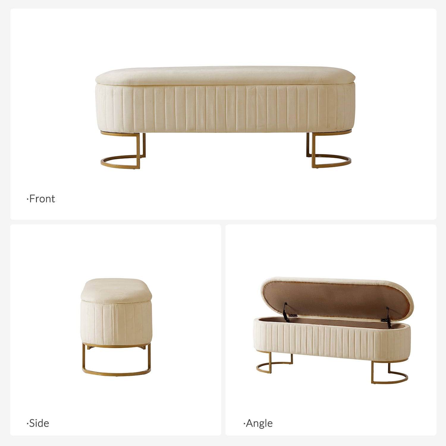 50.5" Upholstered Storage Bench For End of Bed Entryway Bedroom Ottoman Beige