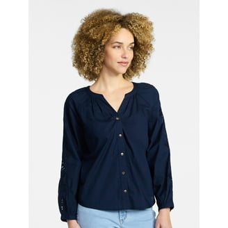 Time and Tru Women's Boxy Thermal Tee with Long Sleeves, Sizes XS