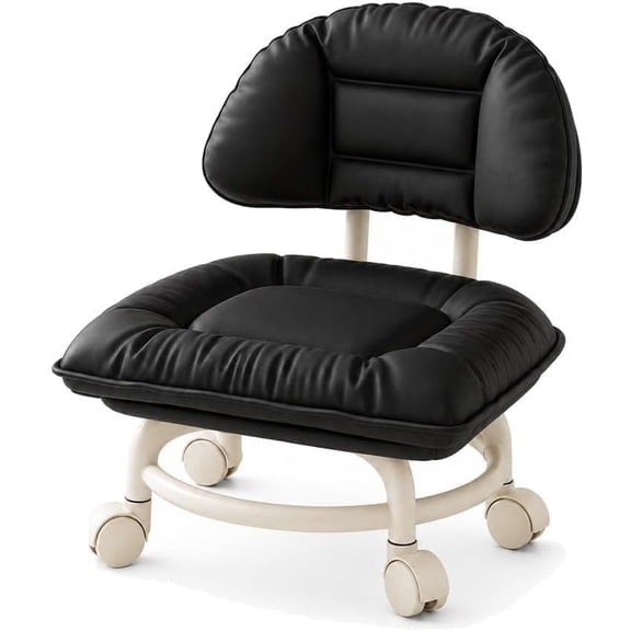 Rolling Low Stool with Backrest, Padded Seat & Silent Casters,Black | Perfect for Workshops, Garages or Studios – Comfortable and Mobile Heavy Duty Shoe Change Stool with Wheels Minimalist