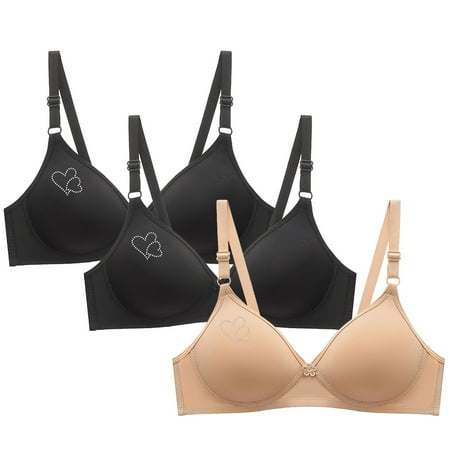 Brondbend Push Up Bras for Women 3pcs No Underwire Full Coverage Minimizer Adjustable Straps Smooth Lift Deep Cup Padded Everyday Bras Slim Fit Sports Bra for Holiday Summer Saving Khaki M