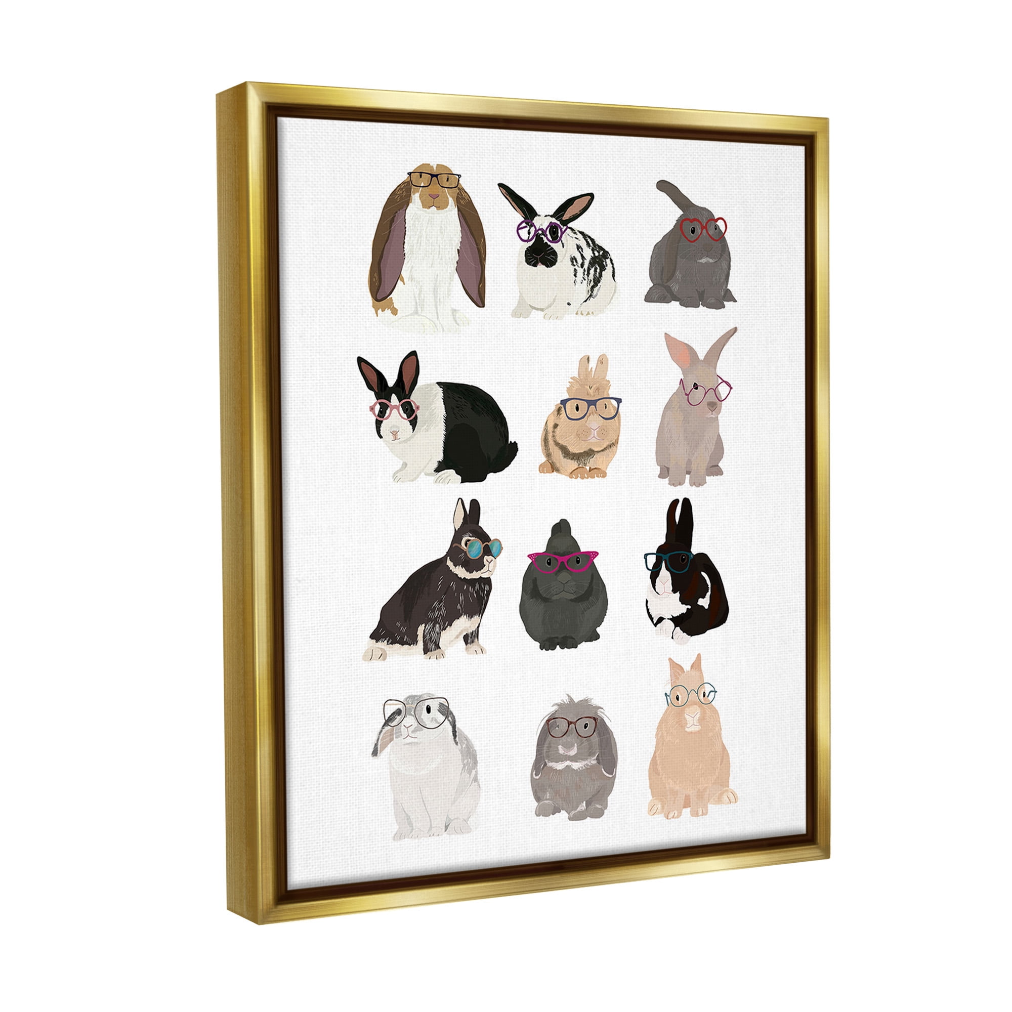Stupell Industries Varied Hipster Bunnies Animals & Insects Painting Gold Floater Framed Canvas Art Print Wall Art, 25 x 31