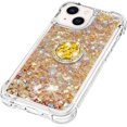 thumbnail image 6 of Glitter Clear Sparkly Bling Case for Apple iPhone 15, Flowing Liquid Quicksand Cover with Diamond Ring Holder Case for iPhone 15  Gold, 6 of 14