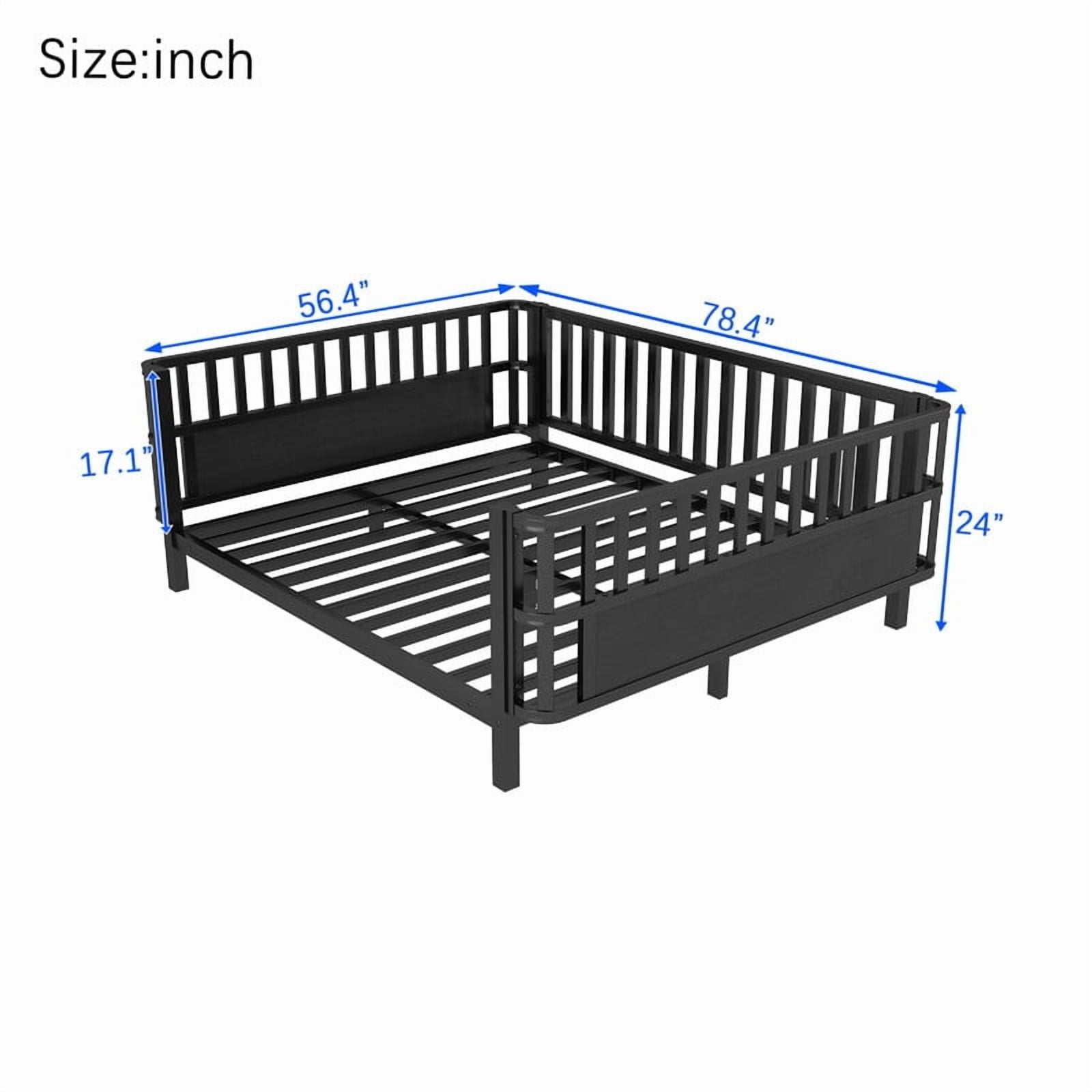 Mirightone Full Metal Platform Bed , Low Profile Twin Bed Frame with Removable Safety Rails, Montessori Metal Bed for Bedroom, No Box Spring Needed, Black