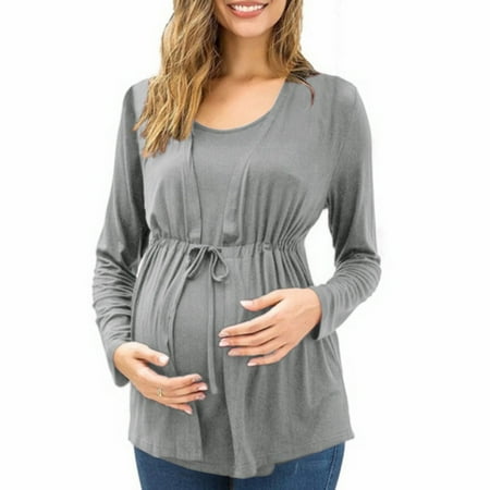 

Plnotme Women s Solid Color Long Sleeve Crew Neck Maternity Loose Comfort Pullover Hollow Breathable One Piece