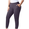 thumbnail image 2 of Women's Plus Size Yoga Leggings Solid Color Elastic Waist Stretchy Comfy Slim Pants Sport Running Workout Tights Navy XXL, 2 of 8
