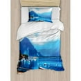 thumbnail image 3 of Scenery House Decor Queen Size Duvet Cover Set, Italian Village with Harbor and Sail Boats Magical Countryside Rural Photo, Decorative 3 Piece Bedding Set with 2 Pillow Shams, Blue, by Ambesonne, 3 of 3