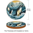 thumbnail image 3 of Penguin Cute Set of 6 Round Coasters, Microfiber Leather Drink Coasters - 11x11 cm / 4.3x4.3 in, 3 of 6