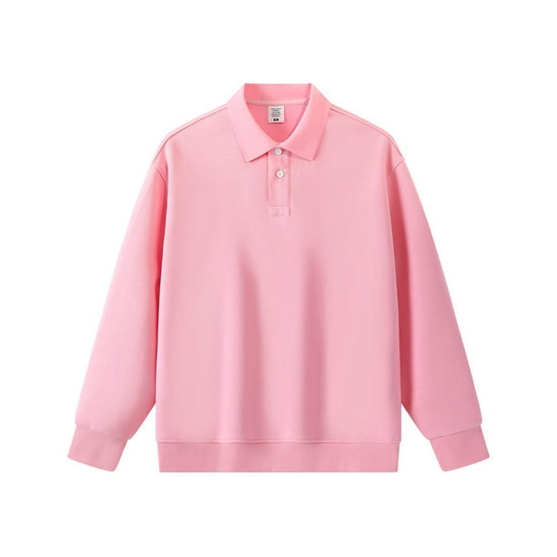Autumn/Winter Heavyweight Piqué Cotton Polo Neck Sweatshirt, Loose Fit, Solid Color, Couple Style, Turn-Down Collar, Long Sleeve