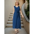 thumbnail image 2 of DARING DIVA Maxi Sleeveless V Neck Tie Waist Casual Long Dress XL Dark Blue, 2 of 7