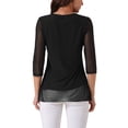 thumbnail image 3 of INSPIRAR CHIC Blusa de Mujer con Cuello en V, Manga 3/4, Dobladillo Asimétrico, Ligera y Casual, Color Negro, 3 of 5