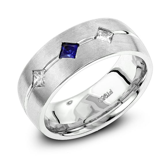 Unique Wedding Bands Platinum Sapphire Diamond Wedding Ring for Men (Size 6.5)