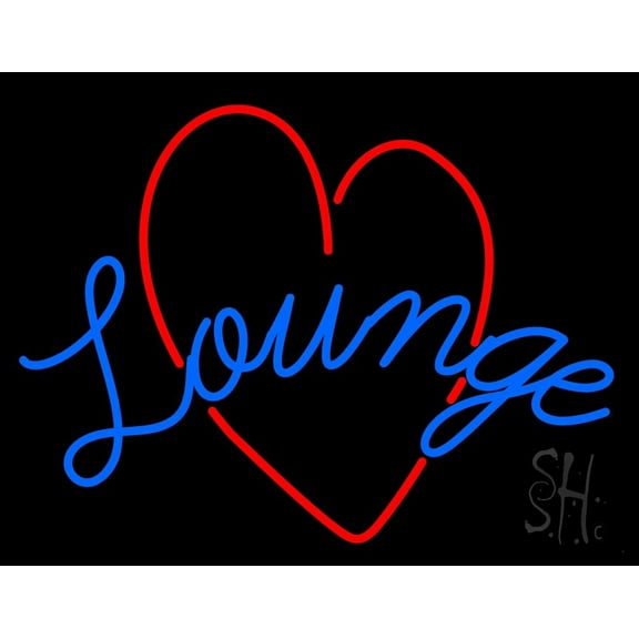 Lounge With Heart LED Neon Sign 15 x 19 - inches, Clear Edge Cut Acrylic Backing, with Dimmer - Bright and Premium built indoor LED Neon Sign for Bar decor.