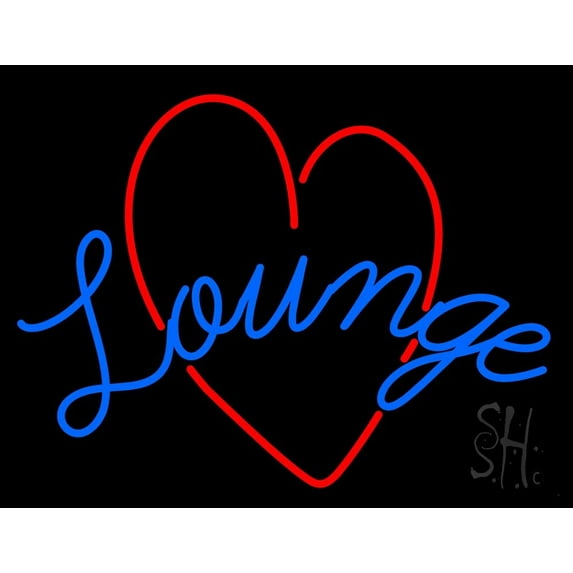 Lounge With Heart LED Neon Sign 24 x 31 - inches, Clear Edge Cut Acrylic Backing, with Dimmer - Bright and Premium built indoor LED Neon Sign for Bar decor.