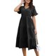 thumbnail image 1 of Vestido largo de mujer con cuello en V, manga corta, dobladillo con volantes, vestido casual de color puro para uso diario, 1 of 7