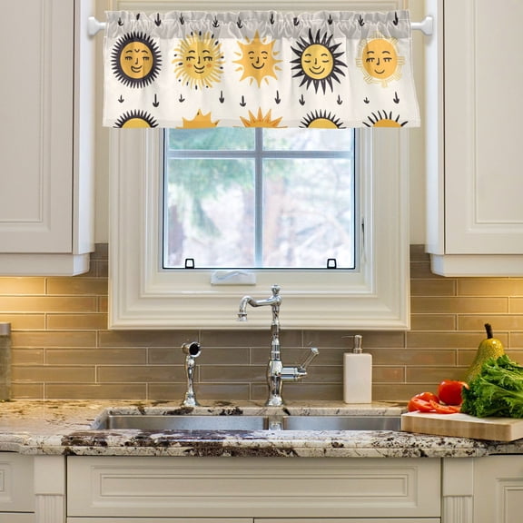 Sun Faces Curtain Valances Farmhouse Design Window Treatment Decor Blackout Rod Pocket for Windows Living Room Kitchen 54" x 18"