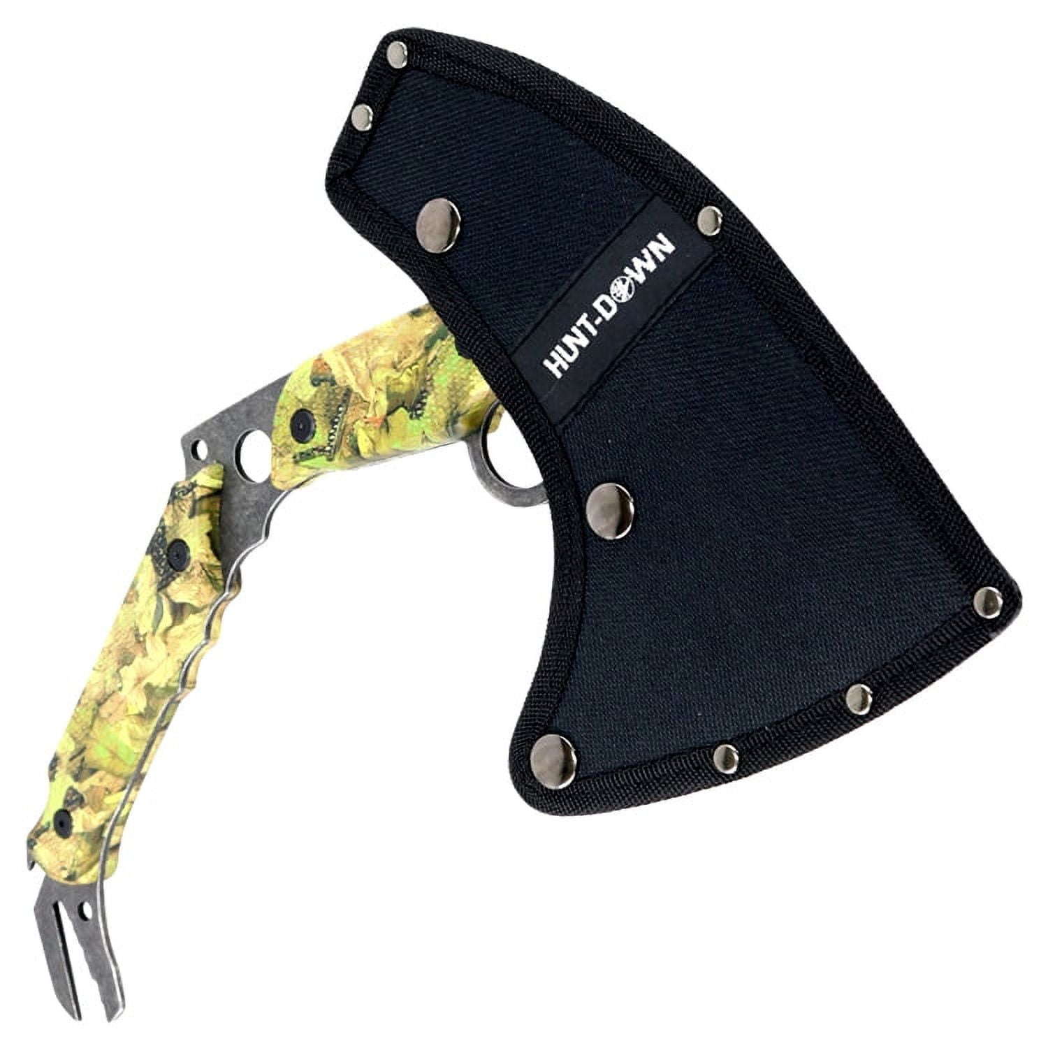 Hunt-Down 13" Hunting Survival Axe With Sheath - Green Camo Color Handle 9807