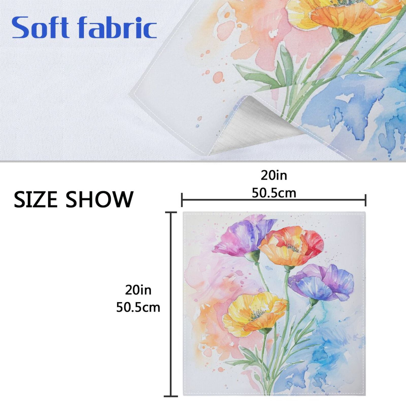JSTEL Poppy Flowers Watercolor Cloth Napkins Set of 6, 20x20 Inch Washable and Reusable Napkin for Decoupage Dinner Party Everyday Use