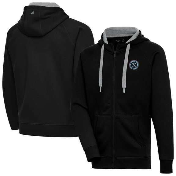 Men's-Antigua  Black New York City FC Victory Fleece Raglan Full-Zip Hoodie