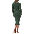 thumbnail image 3 of Vestido de mujer Inspire Chic de cuello redondo, manga larga, con fruncido lateral y abertura, color verde oscuro, talla M, 3 of 5