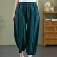 thumbnail image 4 of Wycnly on Sale Pants for Women Womens Harem Pants Fashion Pleated Elastic Waist Loose Wide Leg Long Pants Vintage Cotton Linen Patchwork Trousers with Pocket, 4 of 7