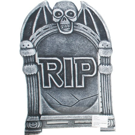 Light-Up Halloween Tombstone, Skull with Wings