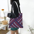 thumbnail image 6 of DouZhe Reusable Grocery Bags, Patriotic Red White Blue Stripes Lightweight Polyester Canvas Cloth Tote Bag for Travle Gym Shopping School, 15" x 16", 6 of 7