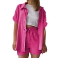 thumbnail image 4 of QGJZVUNL Cotton Linen 2 Piece Sets for Women Summer Clothes Short Sleeve Button Down Shirts and Drawstring Shorts Lounge Outfits Size 2XL, 4 of 6